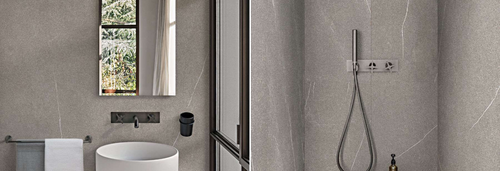 Koupelna v designu technického kamene Coretech