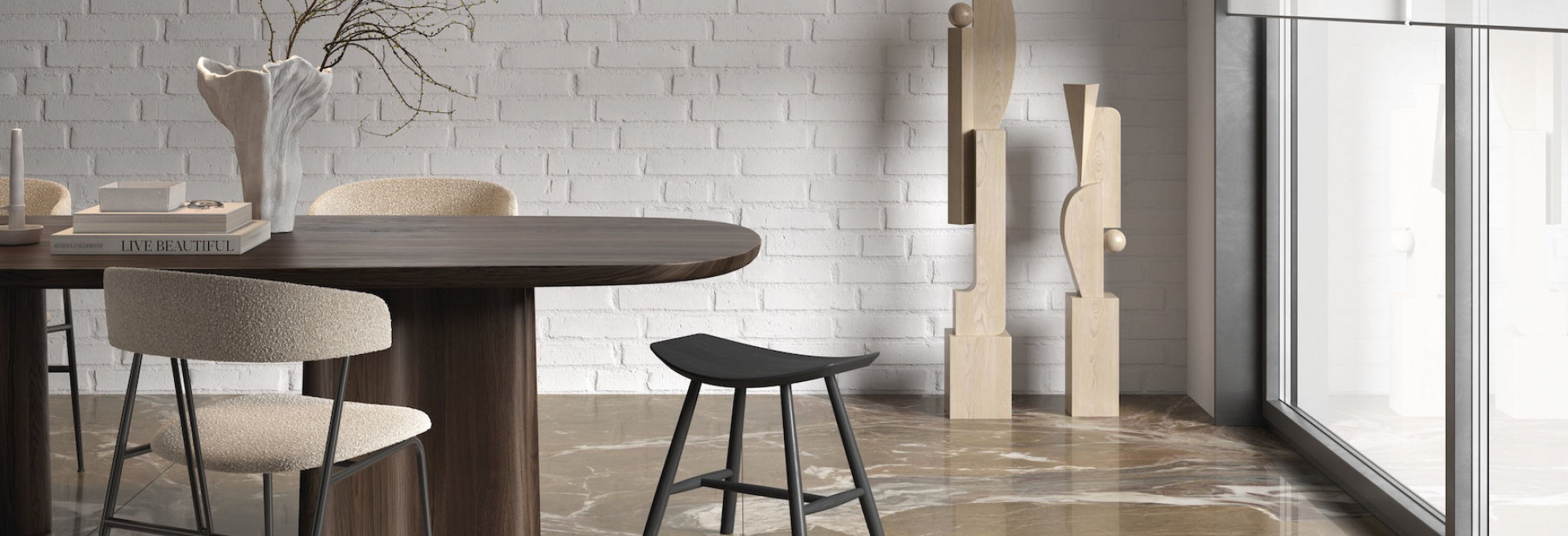 Moderní interiér s dlažbou v designu mramoru Marmi Maxfine od FMG