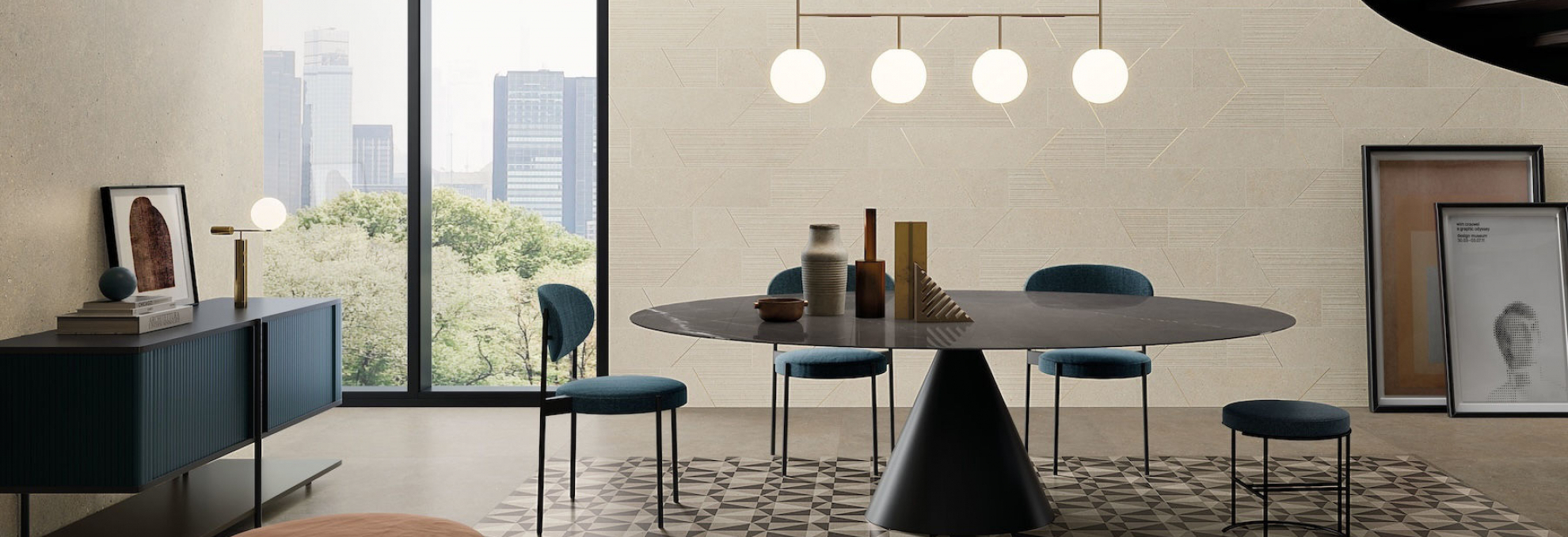 Interiér s dlažbou a obkladem Silver Grain & Ceppo Di Gré od Italgraniti