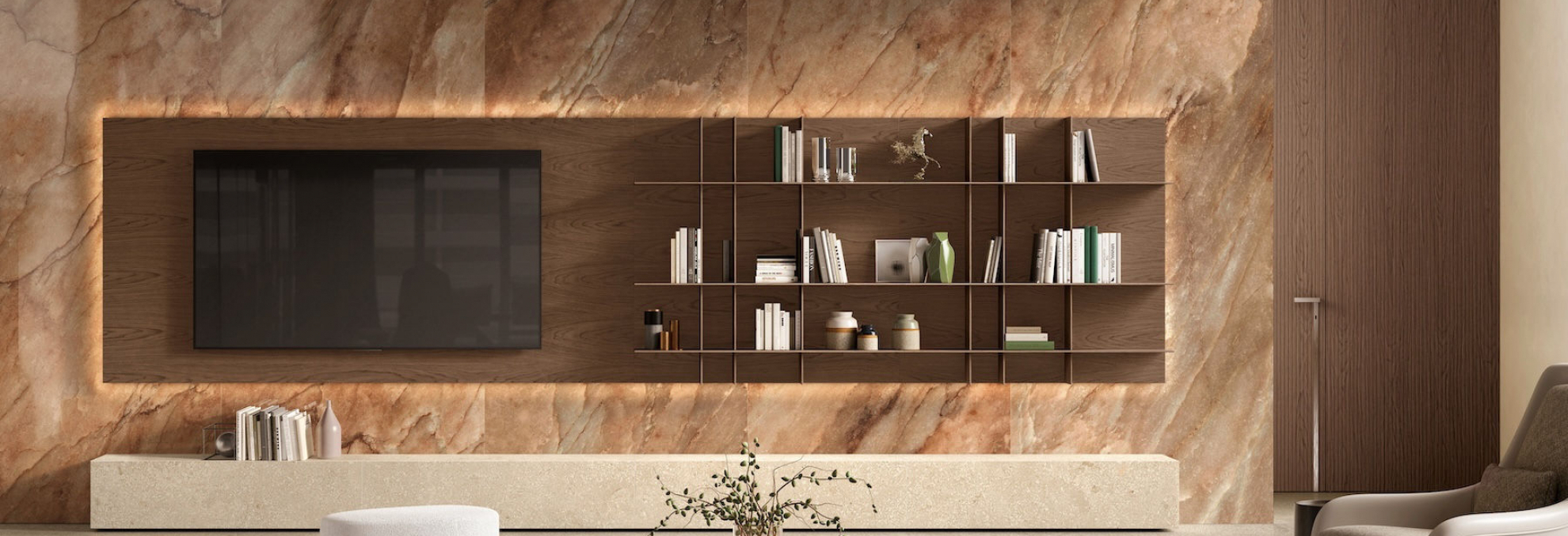 Obývací pokoj s dlažbou a obkladem Authentic Luxe