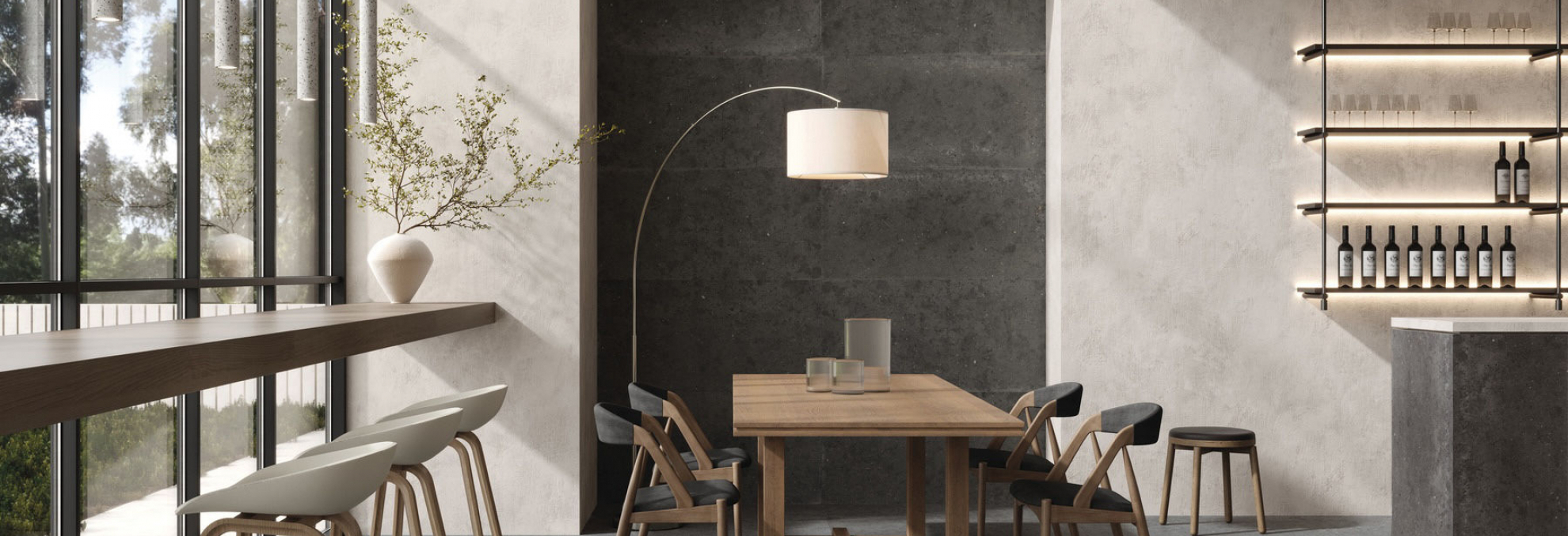 Restaurace a kancelář s dlažbou a obkladem Iris Whole Stone