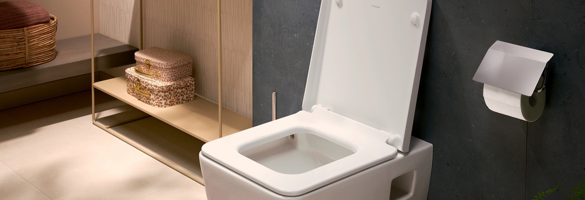 Koupelna s bezokrajovou toaletou EluPura Original od Hansgrohe
