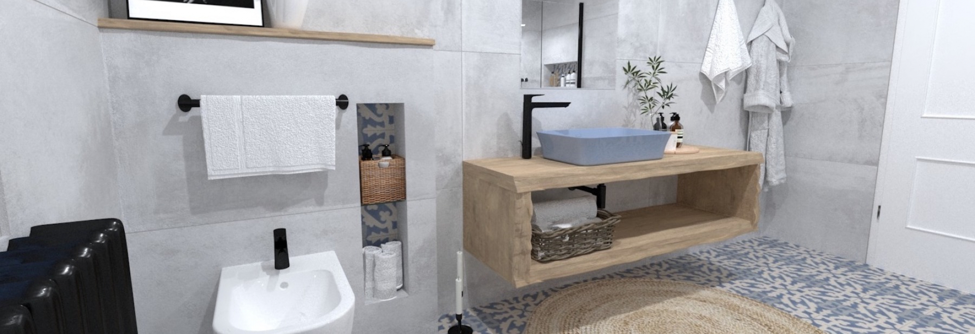 Vizualizace koupelny s dlažbou Art od výrobce Pamesa