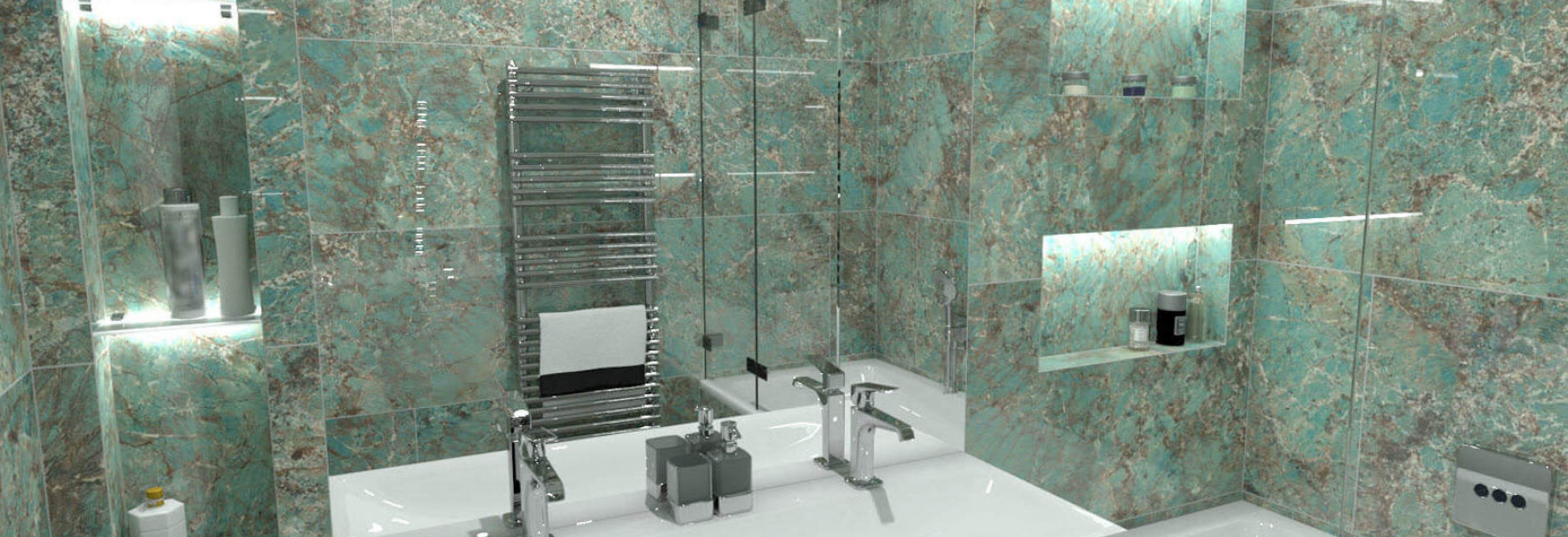 Vizualizace menší koupelny s keramickým obkladem Étoile de Rex