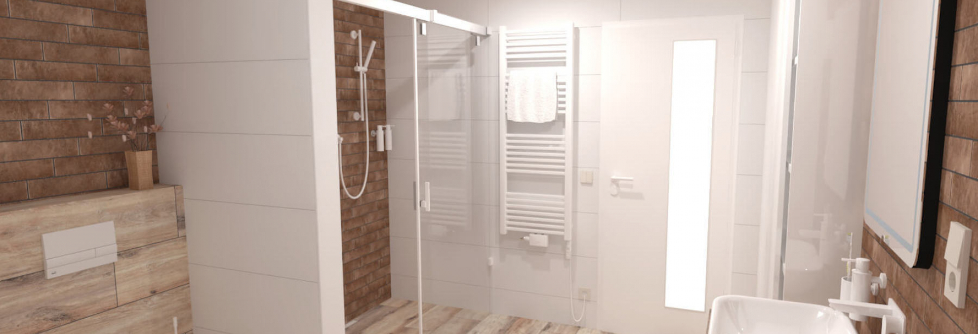 Vizualizace koupelny v designu dřeva Planches de Rex