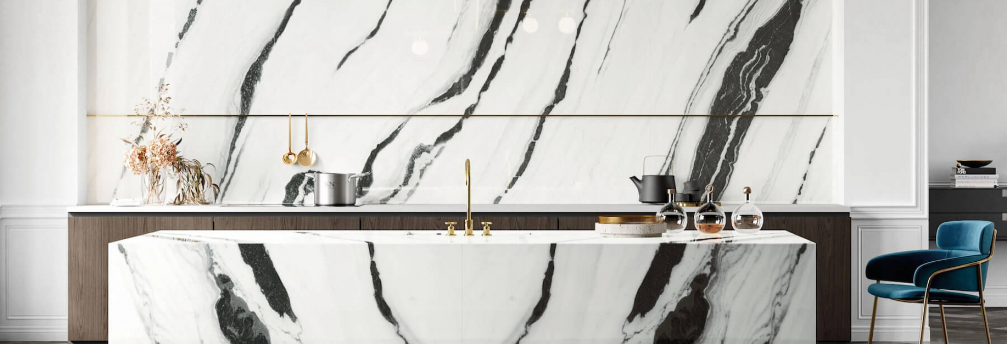 Kuchyně a koupelna v designu bílého mramoru Lux Experience