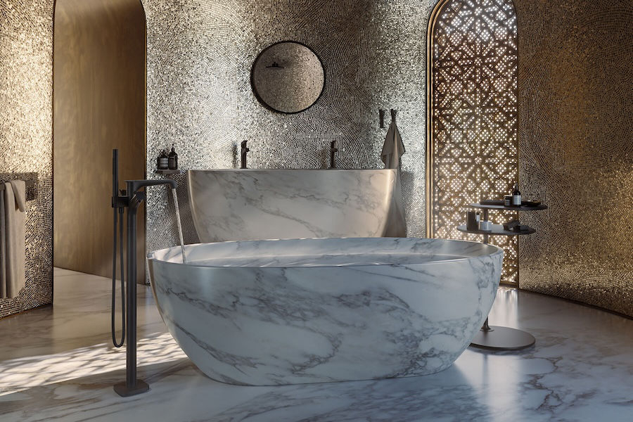 Matně černé vodovodní baterie Axor Citterio E v koupelně