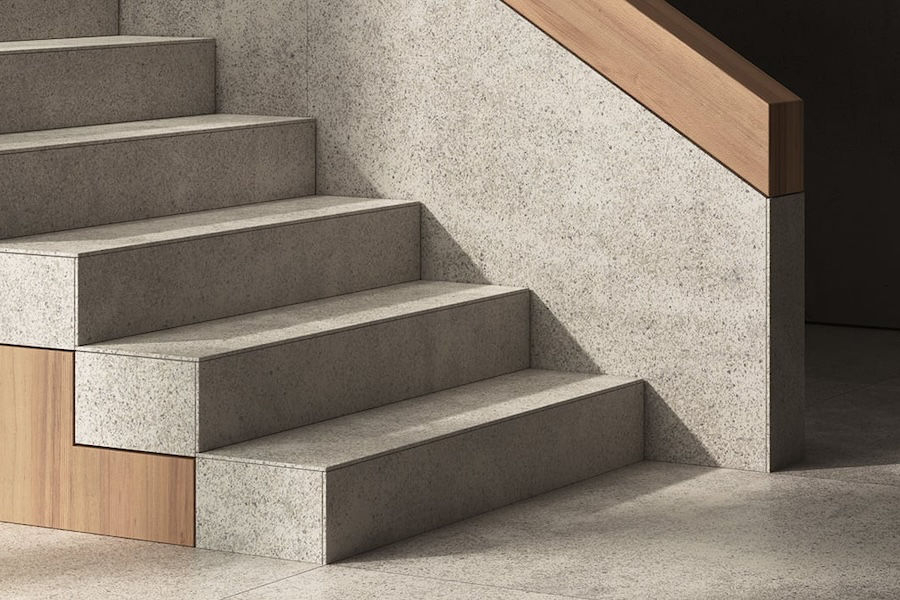 Schody a podlaha z keramického obkladu Neo Granito od FMG