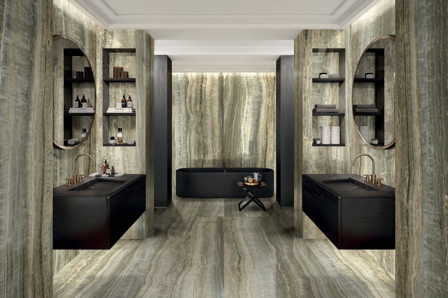 Krásná koupelna ze série Eccentric Luxe v designu sage