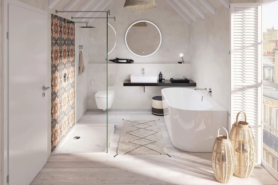 Moderní koupelna s vanou Oberon 2.0 od Villeroy & Boch