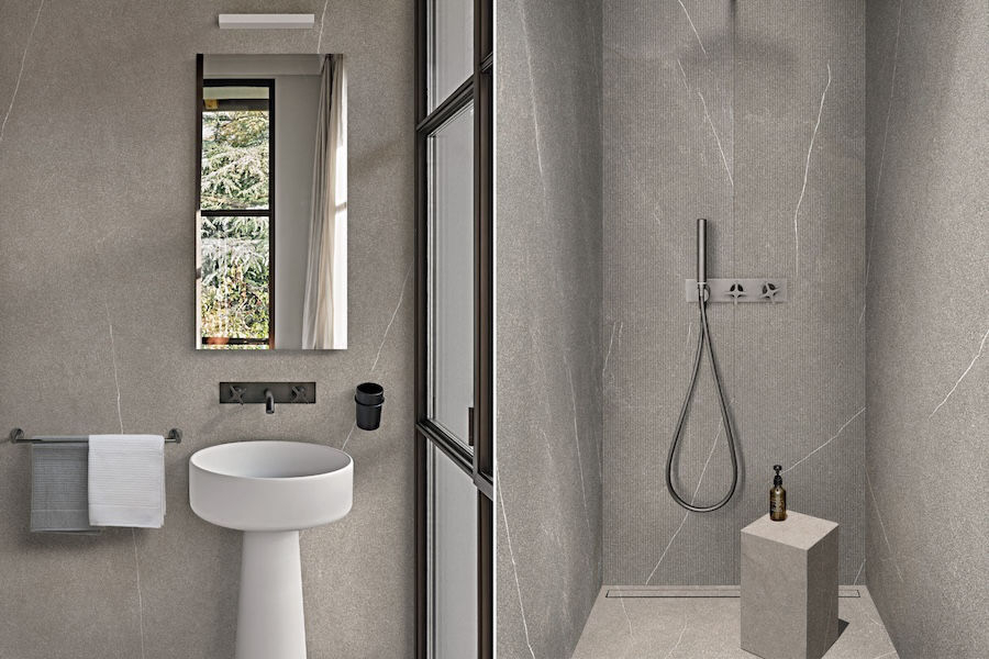 Koupelna v designu technického kamene Coretech