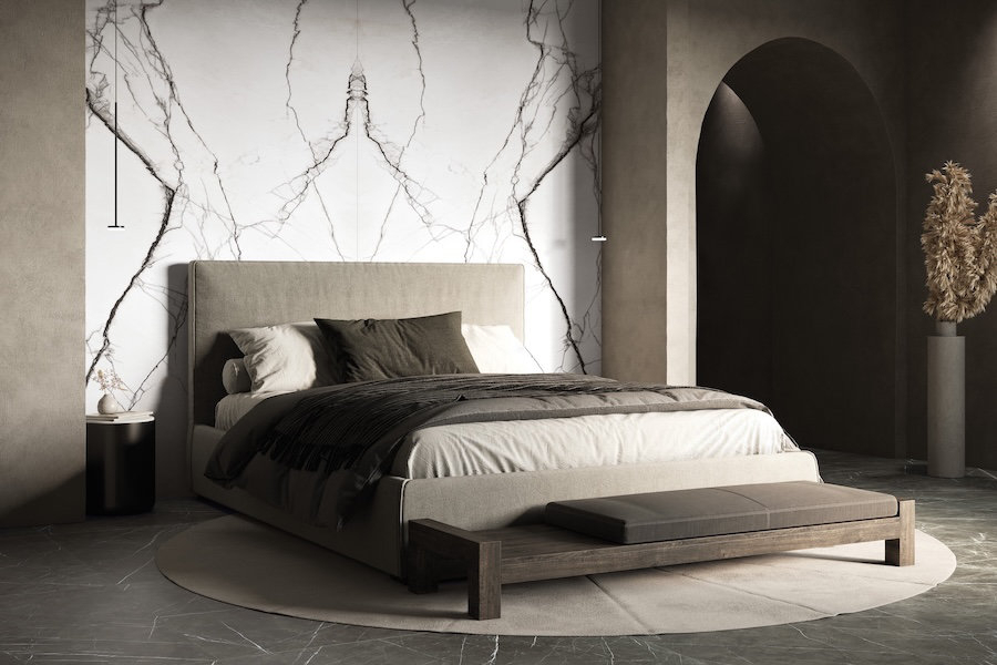 Ložnice s obkladem v designu mramoru od Florim