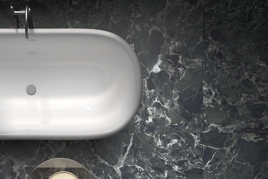 Moderní koupelna s dlažbou a obkladem Select v designu Green Aosta