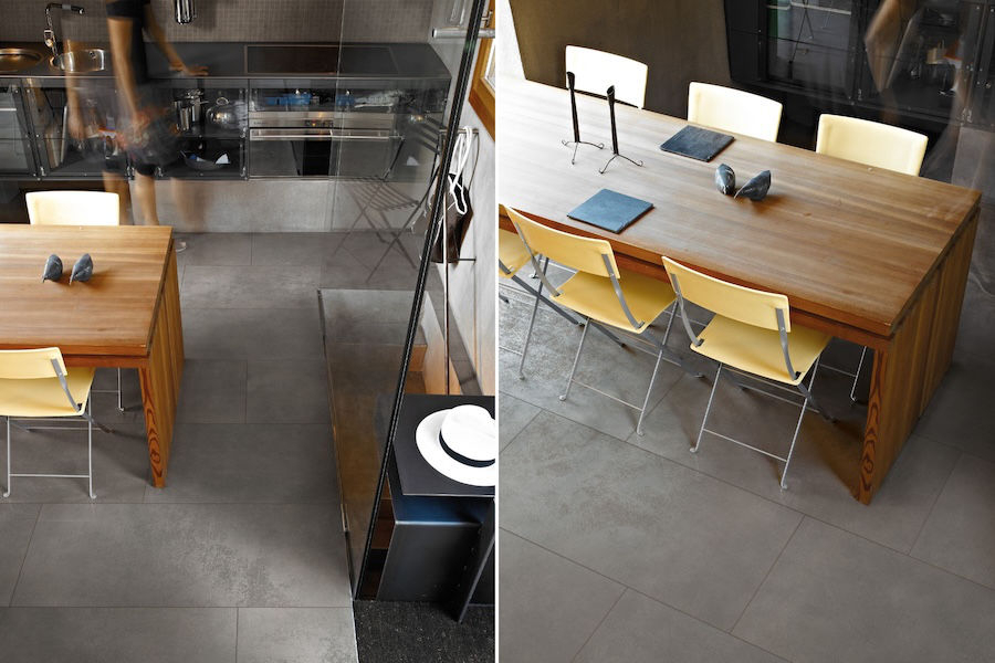 Keramická dlažba a obklad v designu betonu Industrial v kuchyni