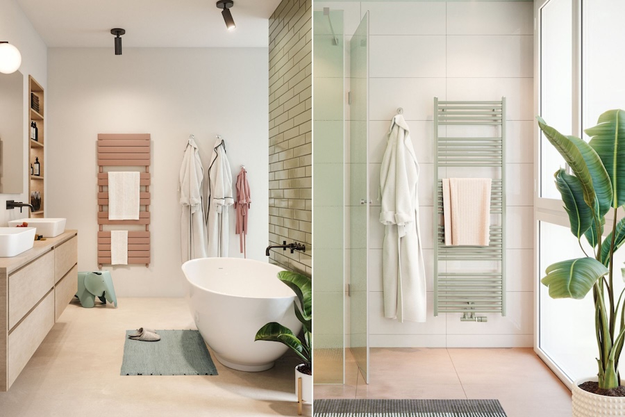 Barevný radiátor Zehnder v koupelně