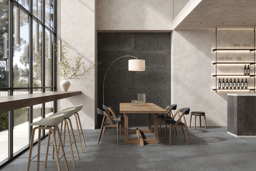 Restaurace a kancelář s dlažbou a obkladem Iris Whole Stone