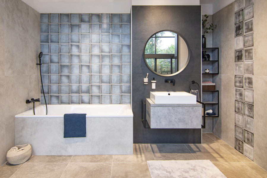 Kombinace obkladů a dlažeb Maps of Cerim s Glass Blocks