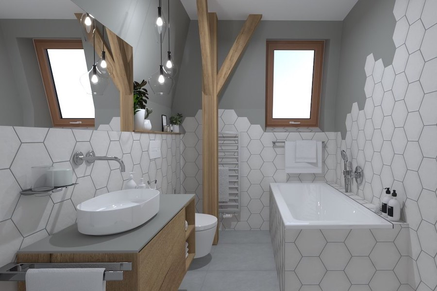 Koupelna s obkladem Mayfair v šestiúhelníkovém formátu
