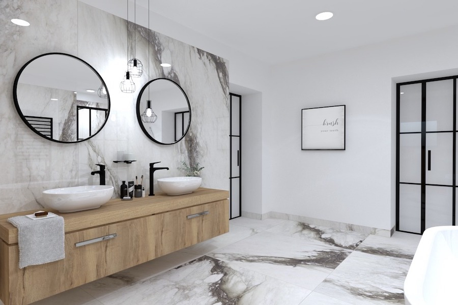 Koupelna s mramorovým obkladem a dlažbou Étoile de Rex