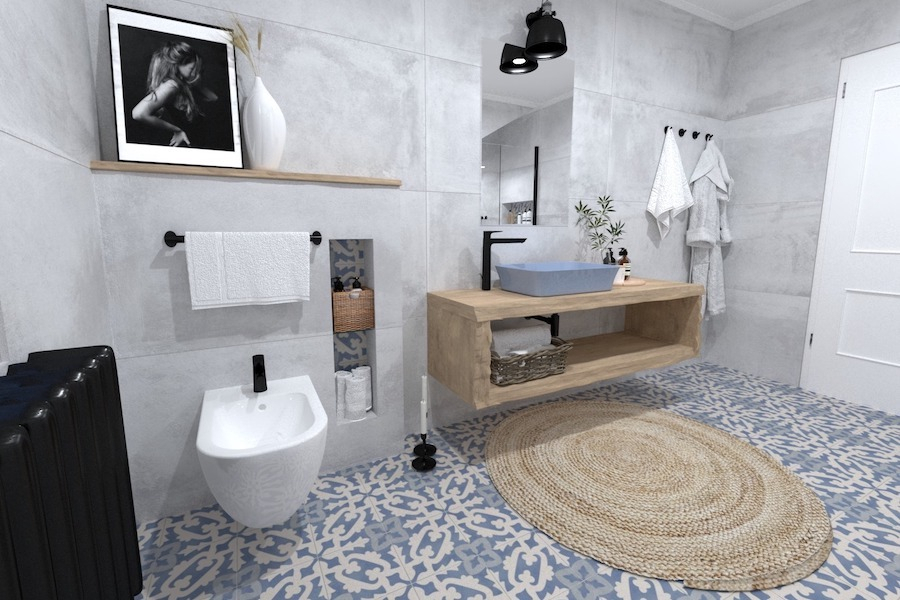 Vizualizace koupelny s dlažbou Art od výrobce Pamesa