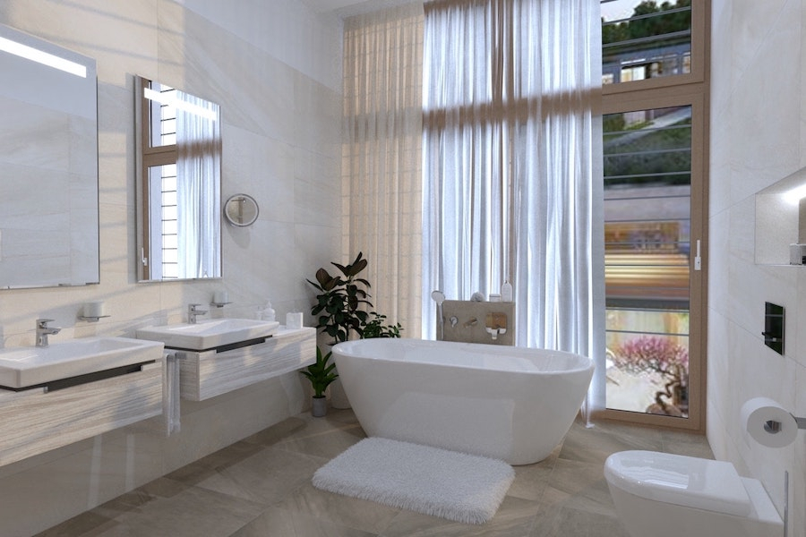 Vizualizace koupelny s obkladem a dlažbou Melt od La Futura