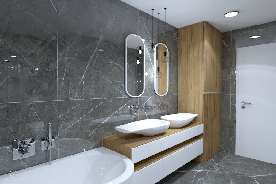 Vizualizace koupelny ze série Prexious of Rex v designu Charming Amber