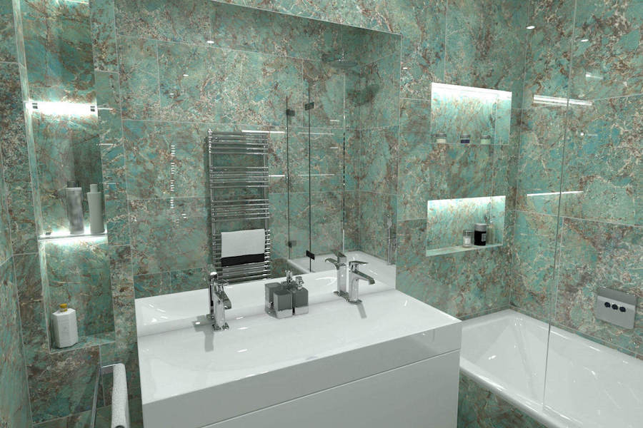 Vizualizace menší koupelny s keramickým obkladem Étoile de Rex