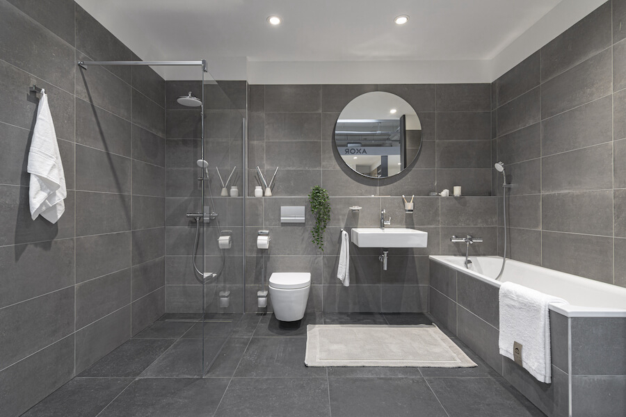 Koupelnové kóje z dlažby Icône Bleu pro projekt Sky Park by Zaha Hadid