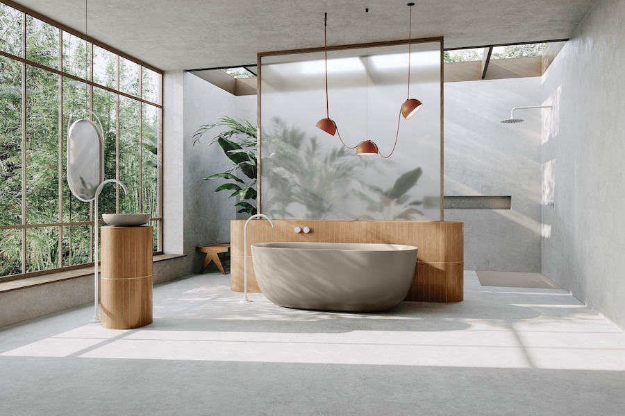 Koupelna v přírodním designu s vybavením od Kaldewei
