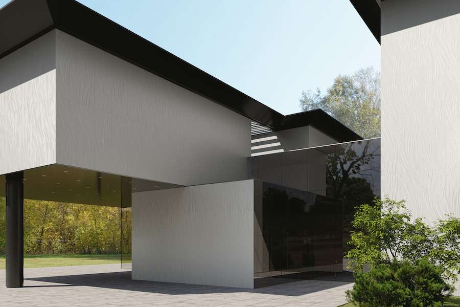 Obložení venkovní budovy sérií Iris Luce