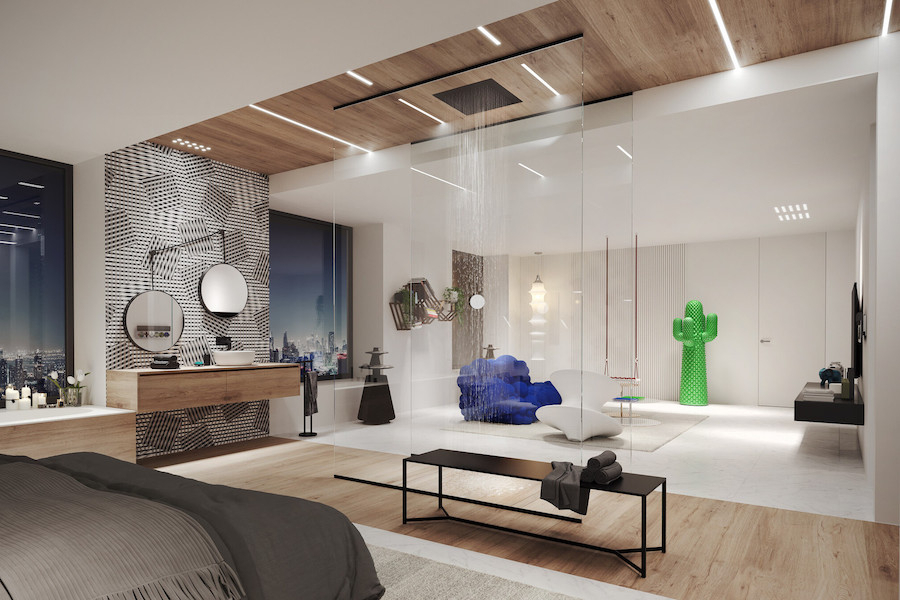 Černá kolekce baterií Nobili Yoyo v moderní koupelně