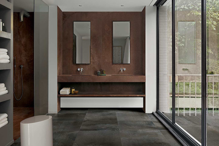 Umyvadlo, keramický obklad a dlažba ze série Flowtech