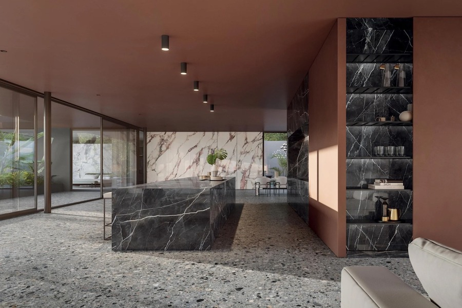 Velkoformátové dlažby Mega od výrobce Italgraniti v interiéru a exteriéru