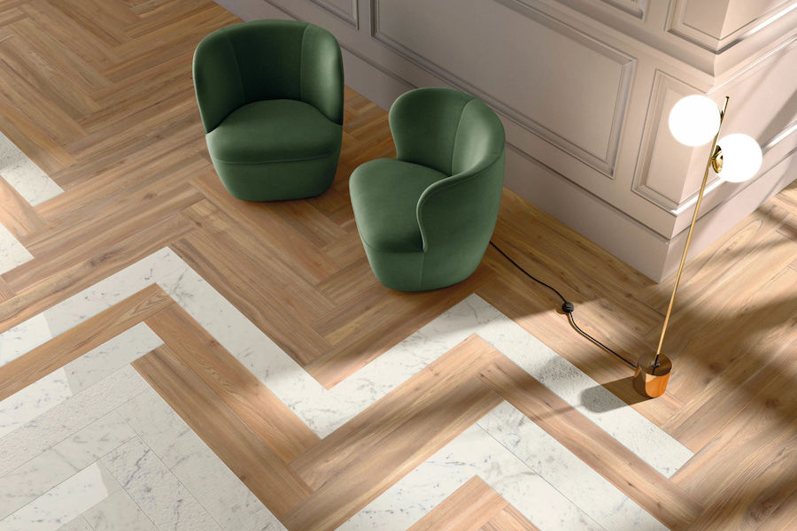 Dlažba v designu dřeva Allure od Italgraniti v interiéru