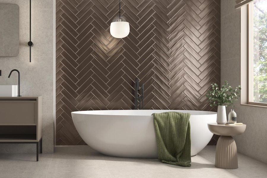 Maloformátové dlaždice ze série Origin v koupelně