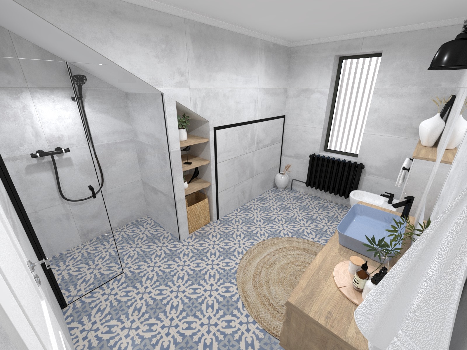 Vizualizace koupelny s dlažbou ze série Art od výrobce Pamesa