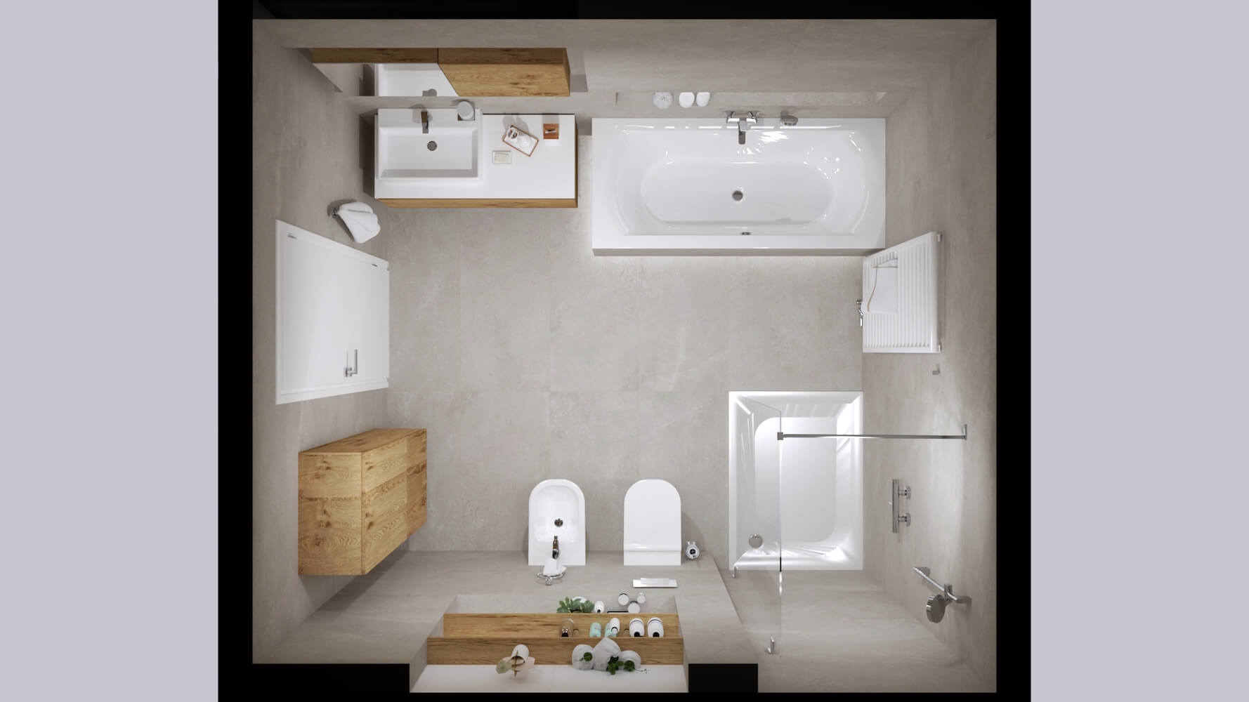 Koupelna s keramickou dlažbou Elemental Stone - pohled shora