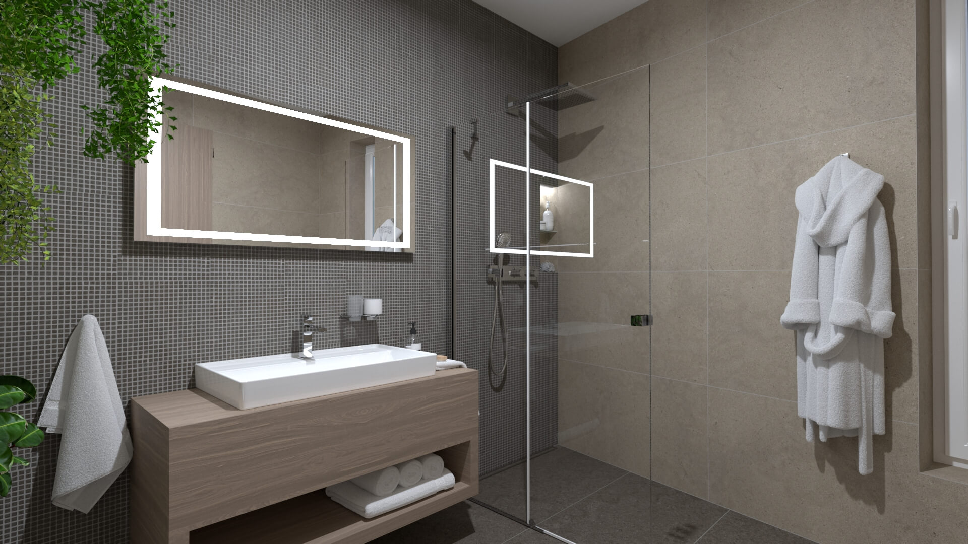 Koupelna s mozaikou Sensi v designu thun brown
